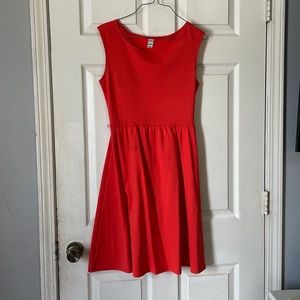 Old navy orange red crew neck sleeveless fit and flare midi dress sz XS